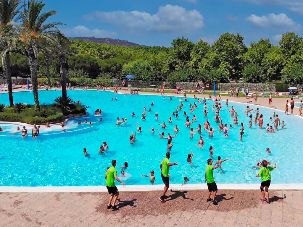 Group aqua aerobics in the outdoor pool